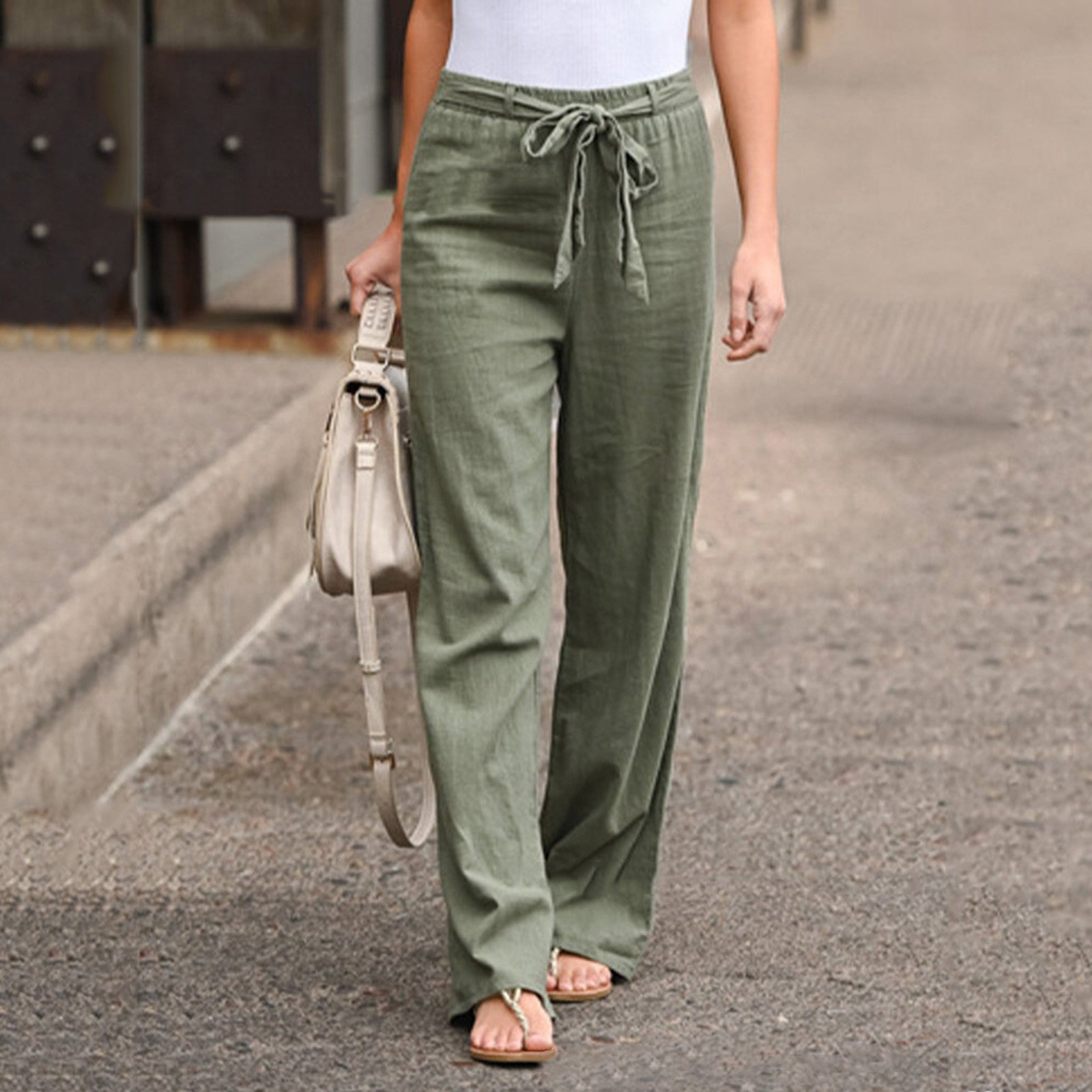 RACHEL | Women's Wide Leg Pants Drawstring High Waist Casual