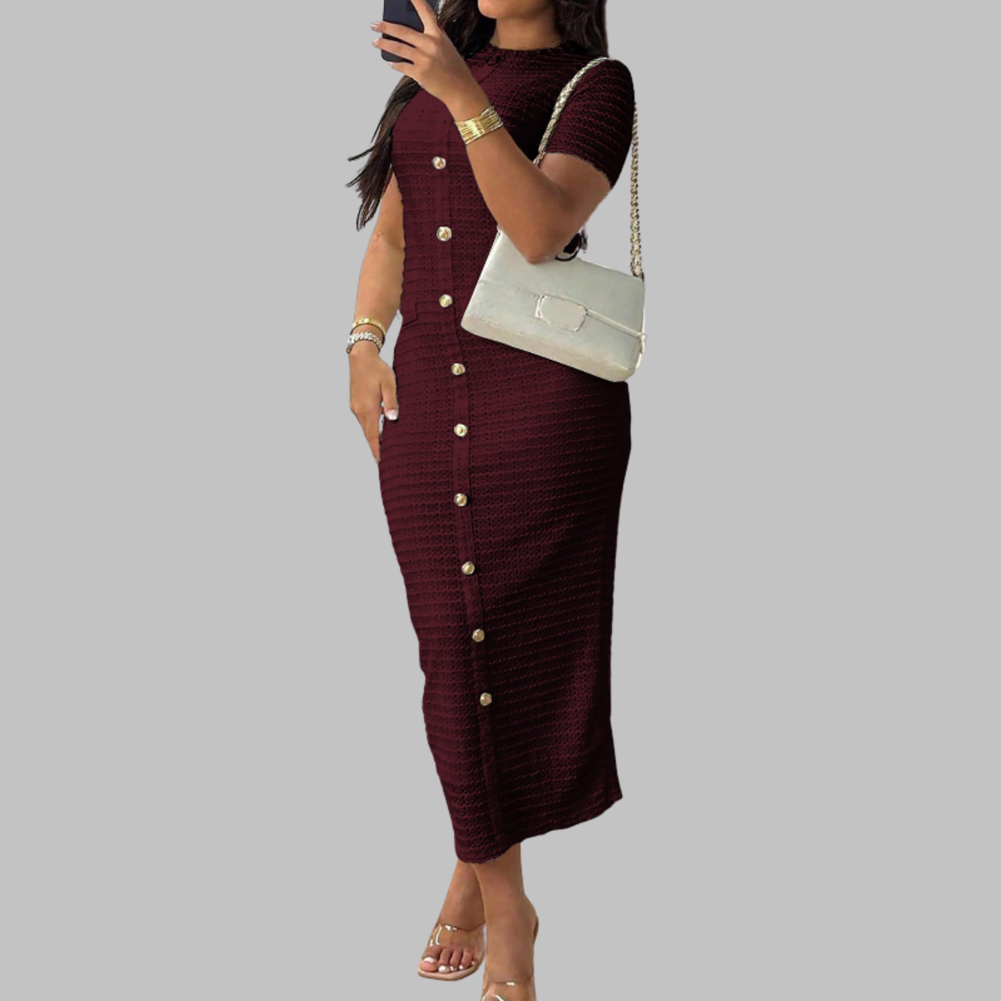 REGAN | Elegant Round Neck Fake Button Dress