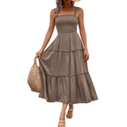 TESSIE™ – Casual Shirred Backless Sundress with Ruffle Hem