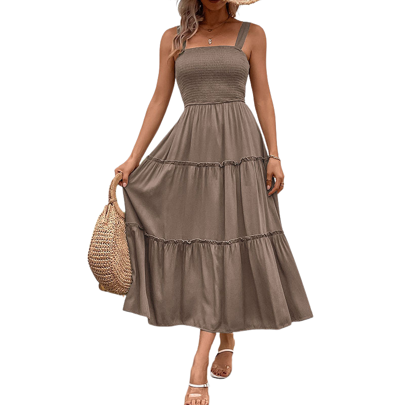 TESSIE™ – Casual Shirred Backless Sundress with Ruffle Hem