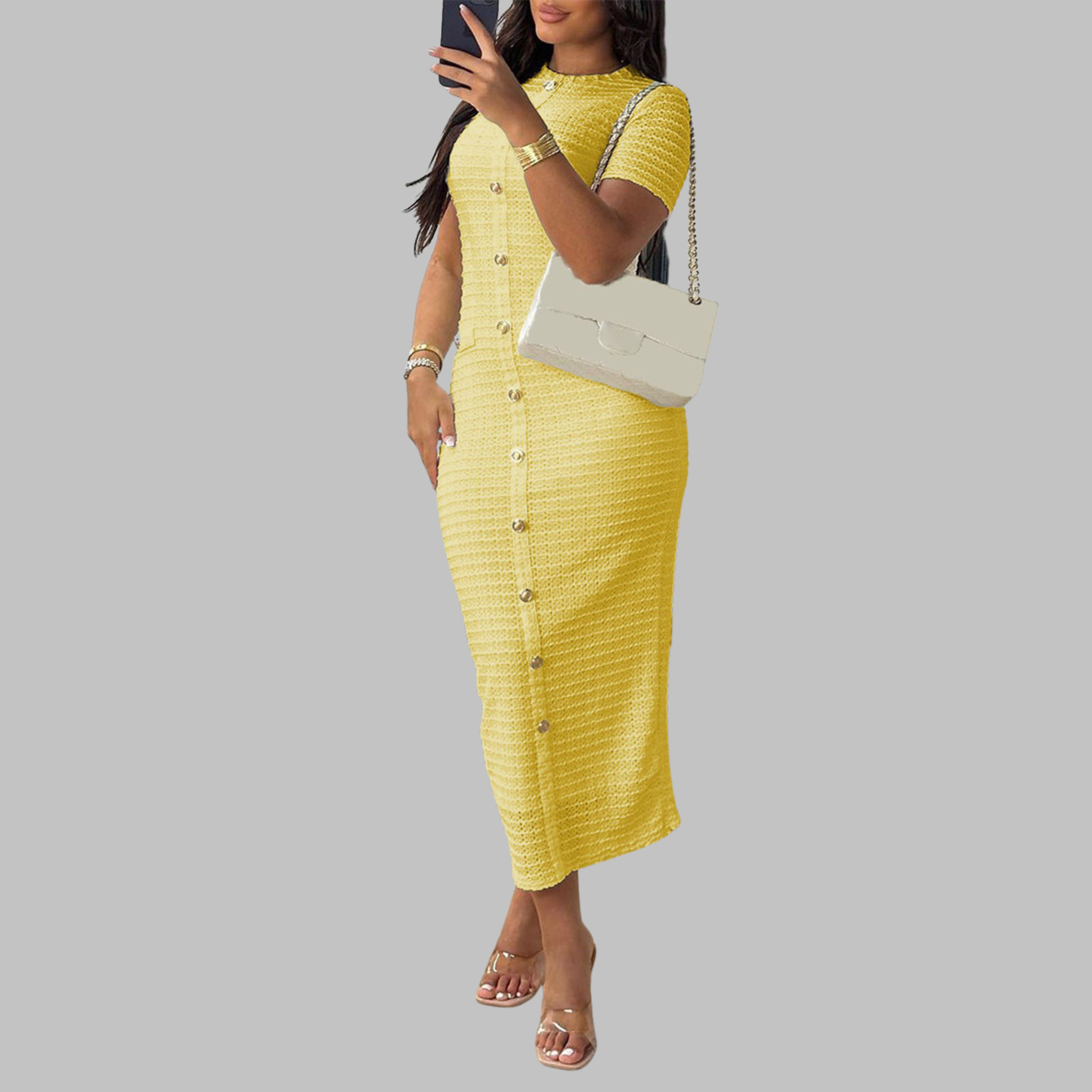 REGAN | Elegant Round Neck Fake Button Dress
