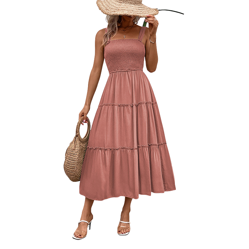 TESSIE™ – Casual Shirred Backless Sundress with Ruffle Hem