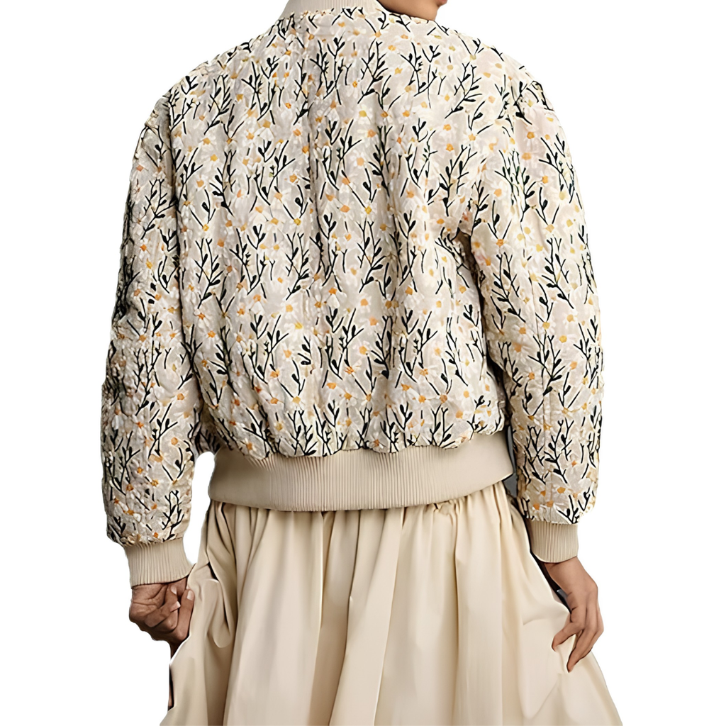 FERN™ – Daisy Print Quilted Cropped Bomber Jacket