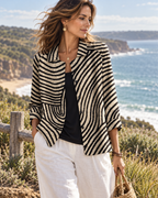 Elaine | Curved Stripe Relaxed Open Shirt