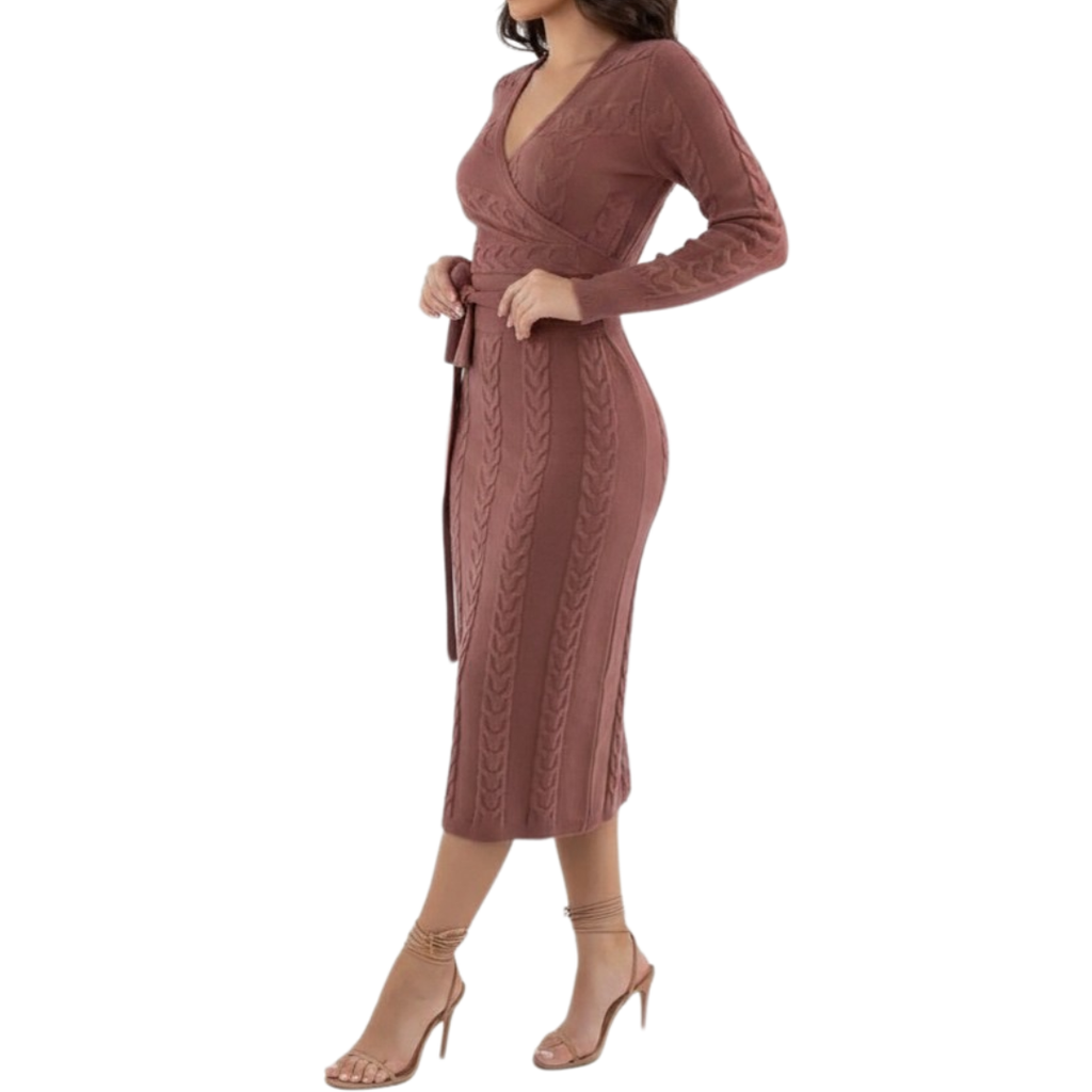 NADRA™ – Cable Knit Wrap Midi Dress