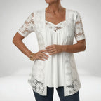 Prudence | White blouse with lace and short sleeves: feminine elegance