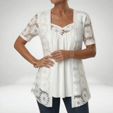 Prudence | White blouse with lace and short sleeves: feminine elegance