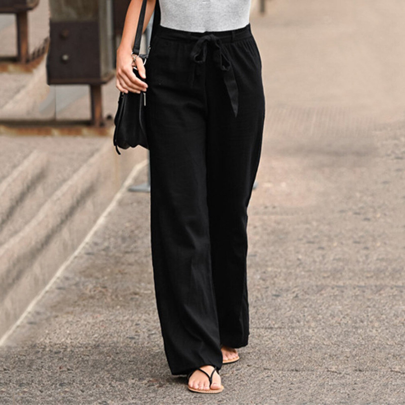 RACHEL | Women's Wide Leg Pants Drawstring High Waist Casual