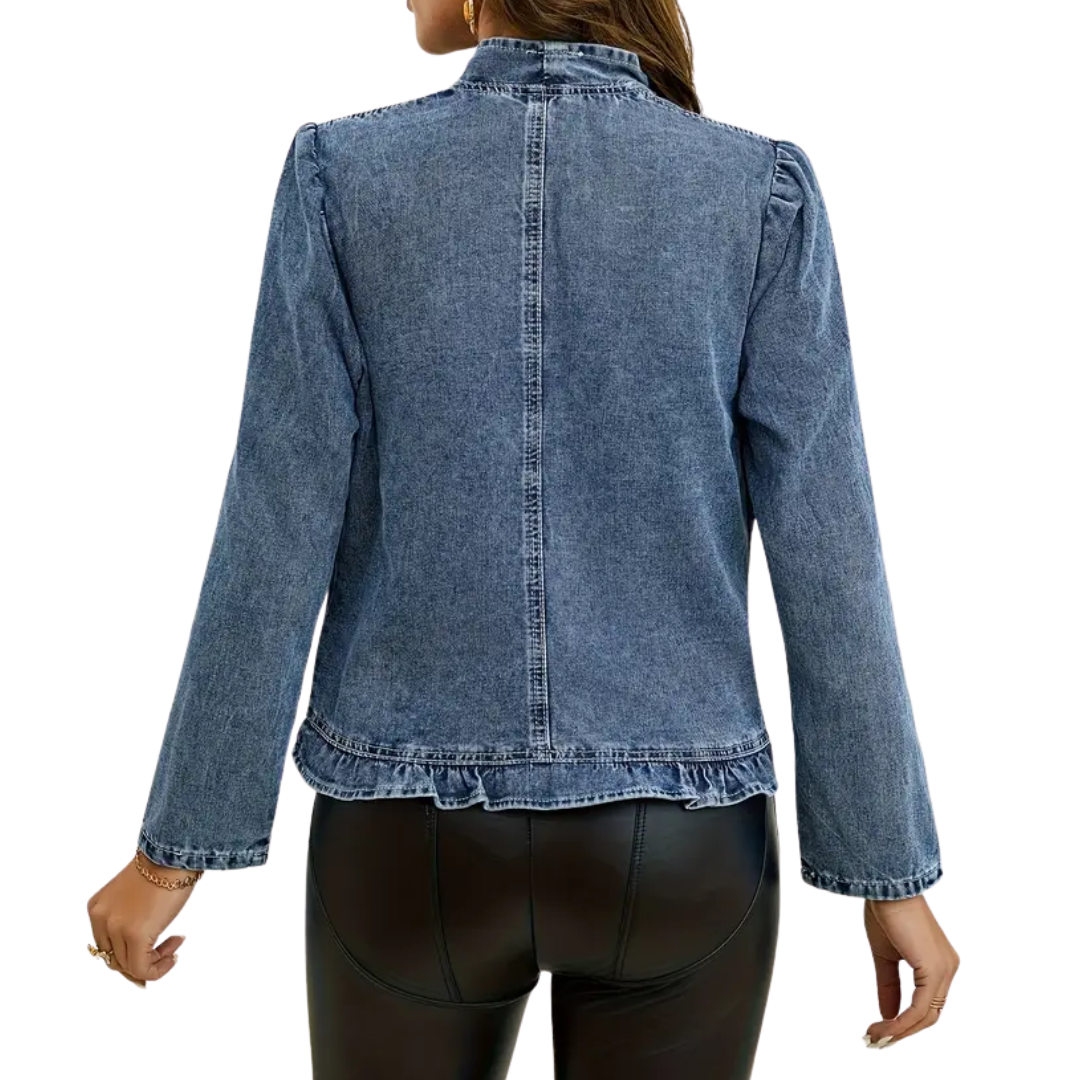 JOLIET™ – Ruffle Placket Slim Denim Jacket