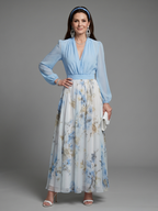 Augusta | V-Neck Sheer Bodice Floral Maxi Dress