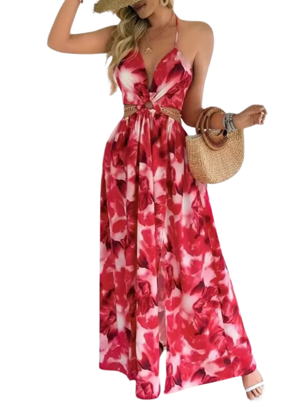 SACHA | Floral Print Chain Decor Split Thigh Cami Maxi Dress