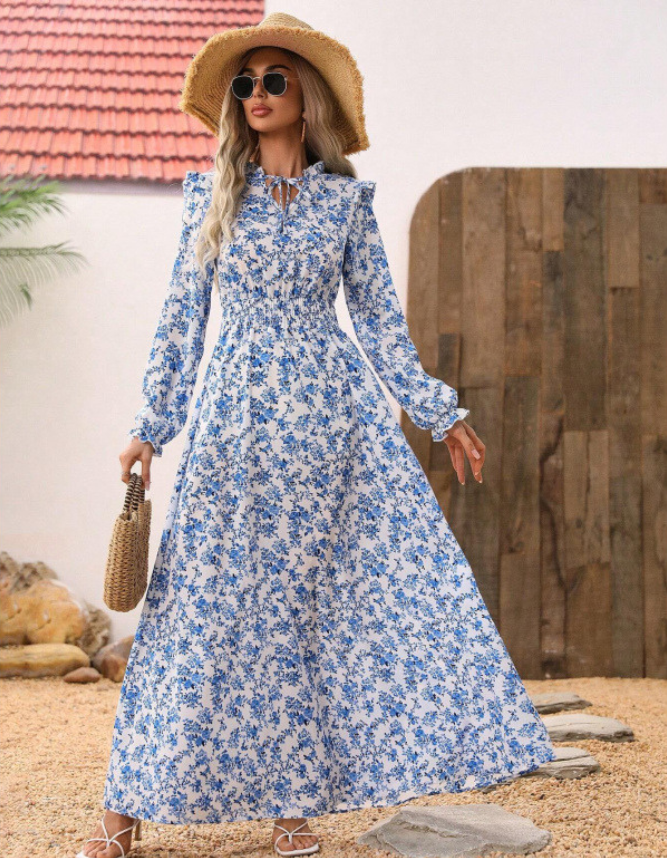 MORGAN | Elegant Long Sleeve Floral Print A-Line Dress