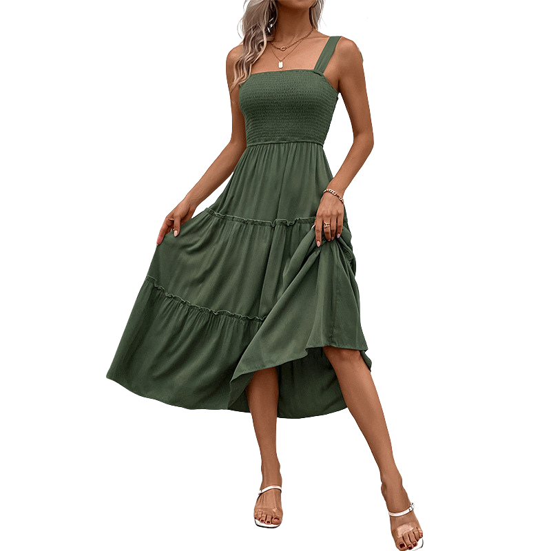 TESSIE™ – Casual Shirred Backless Sundress with Ruffle Hem