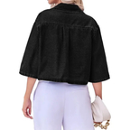JOVETTE™ – Cropped Button-Down Denim Shirt Jacket