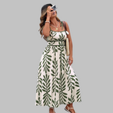MEGAN - Casual Sleeveless Summer Leaf Print Maxi Dress