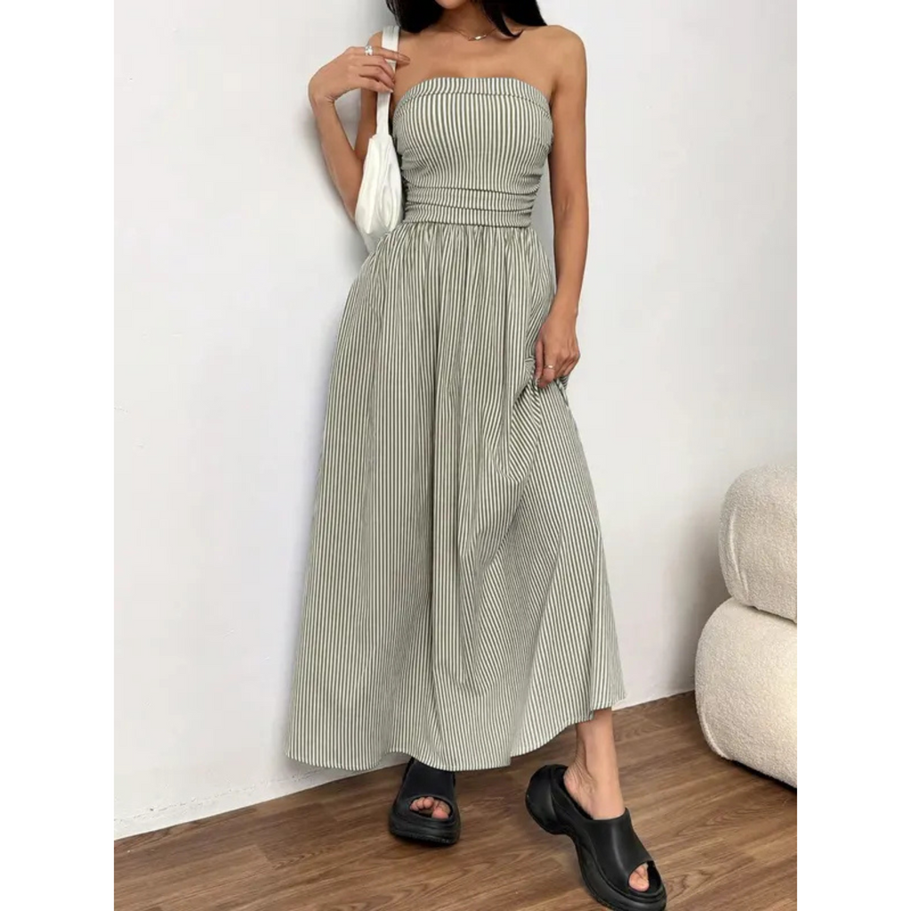 TRACY | Classic Striped Summer Tube Maxi Dress