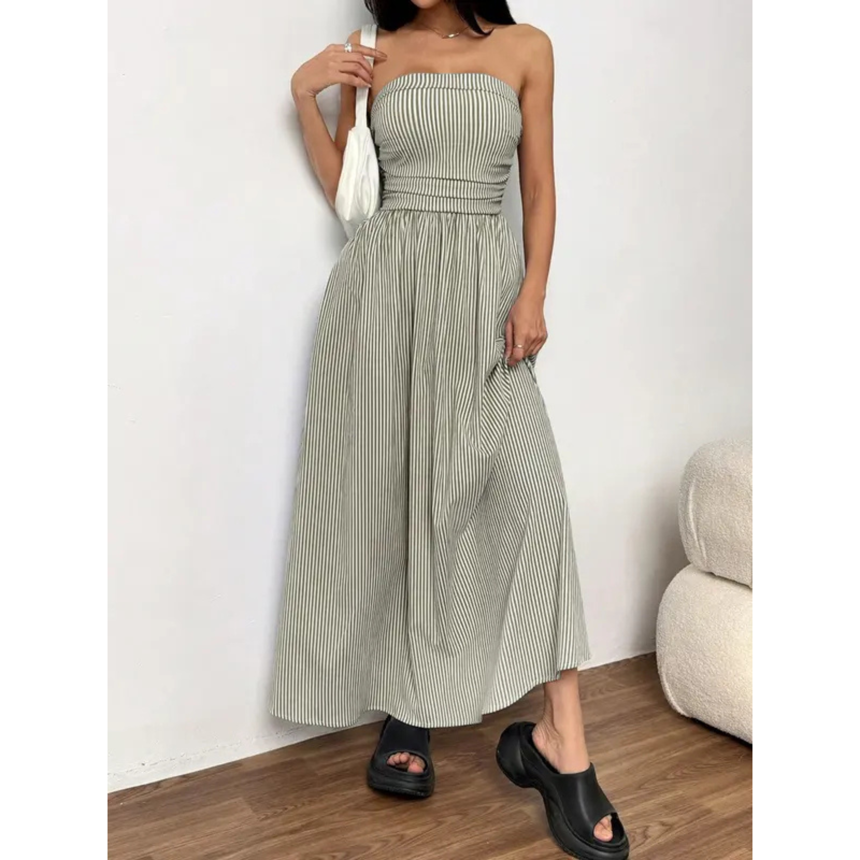 TRACY | Classic Striped Summer Tube Maxi Dress