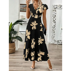 SARA | Elegant Summer Printed Short Sleeve Maxi Dress