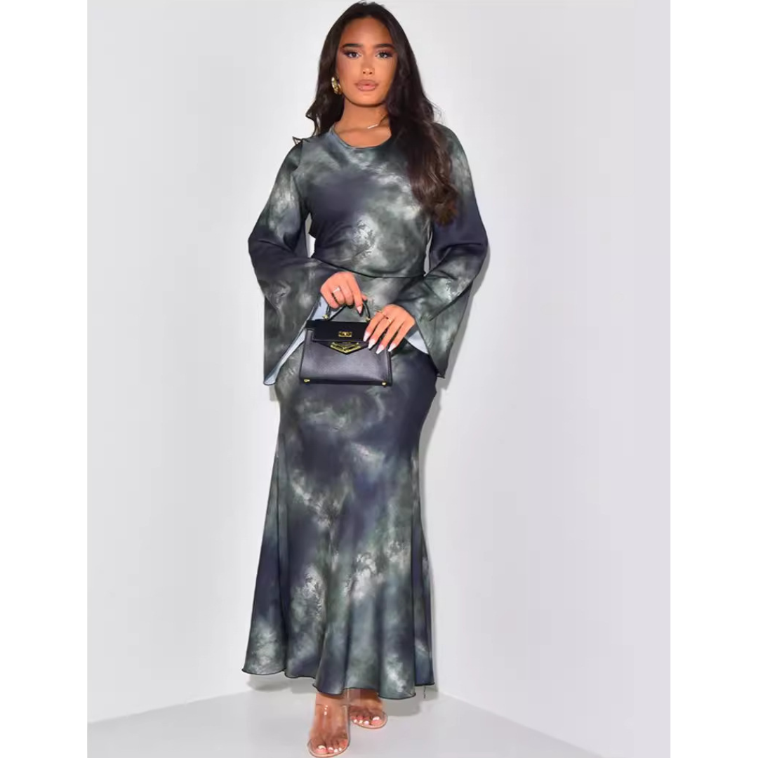 ADRIANA | Elegant Satin Fitted with Tie Back Maxi Dress