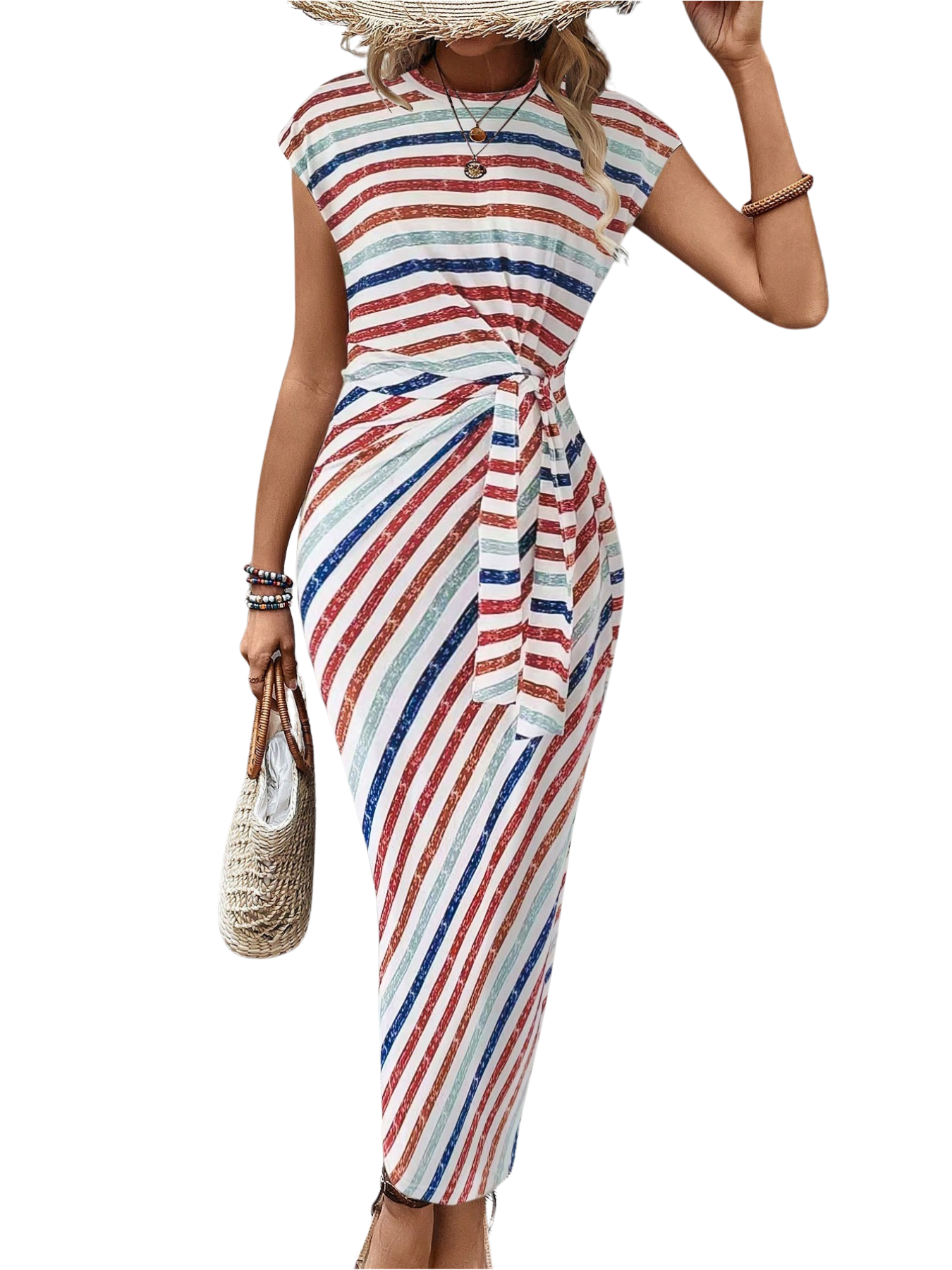 ISMERIE | Striped Knit Bodycon Maxi Dress