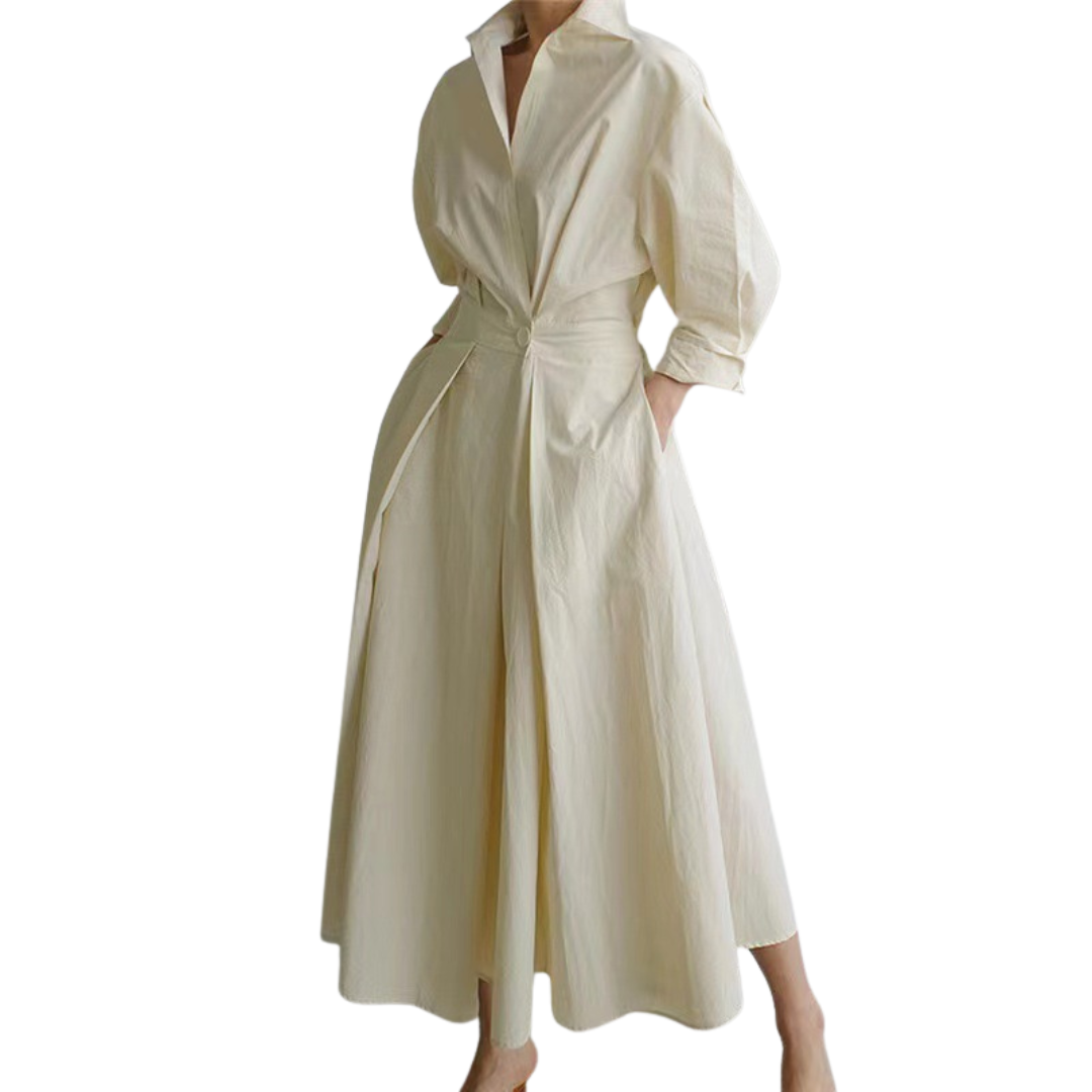 CASSIE | Women’s Plain Button Front Wrap A-Line Casual Collared Long Dress