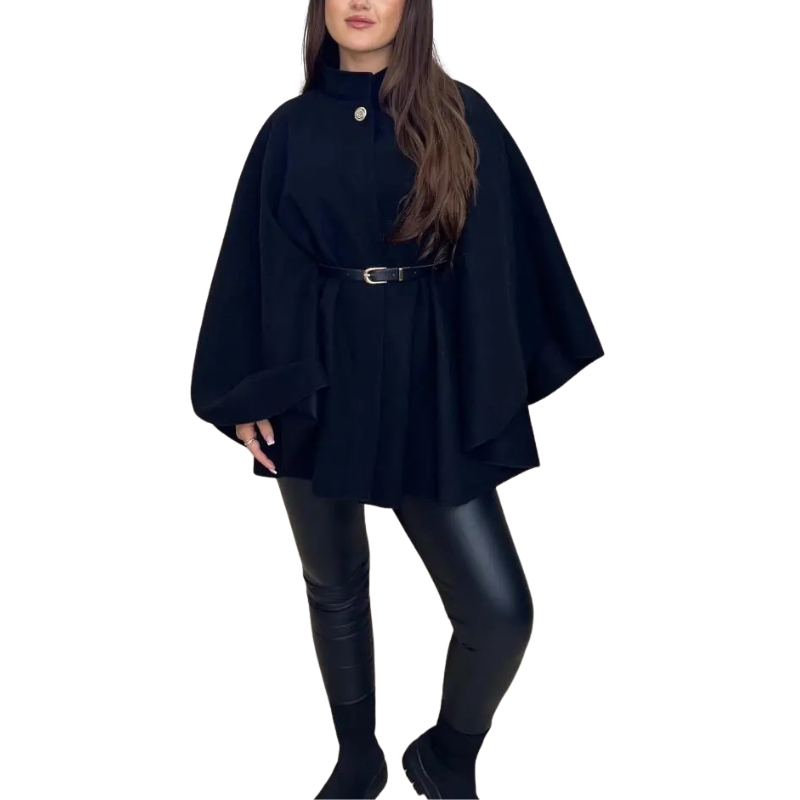 EDEN™ – Stylish Belted Cape Coat with High Neck