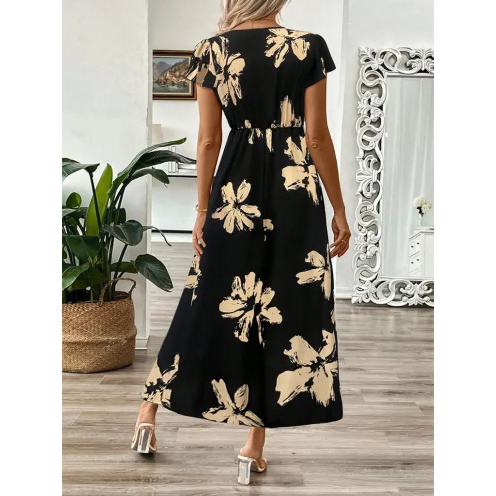 SARA | Elegant Summer Printed Short Sleeve Maxi Dress