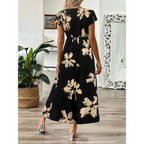 SARA | Elegant Summer Printed Short Sleeve Maxi Dress
