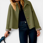 SOLVAINE™ – Plaid-Lined Cropped Trench Coat