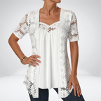 Prudence | White blouse with lace and short sleeves: feminine elegance