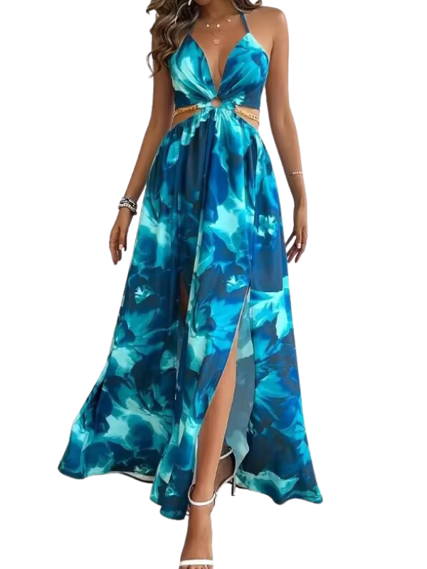 SACHA | Floral Print Chain Decor Split Thigh Cami Maxi Dress
