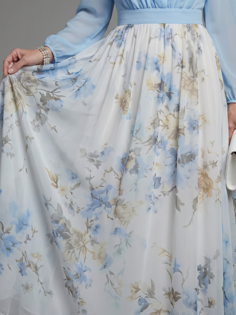Augusta | V-Neck Sheer Bodice Floral Maxi Dress