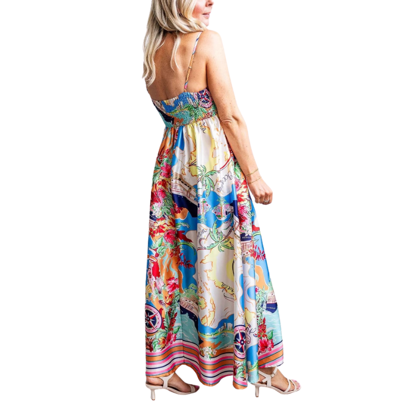 CLARIZ™ – Summer Cami Dress with Straps and Boho Print