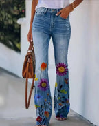 Meadow | Women's Floral Print High Waist Flare Jeans