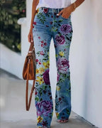 Meadow | Women's Floral Print High Waist Flare Jeans