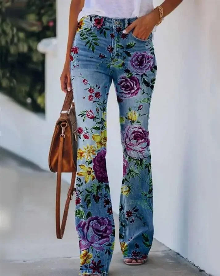 Meadow | Women's Floral Print High Waist Flare Jeans
