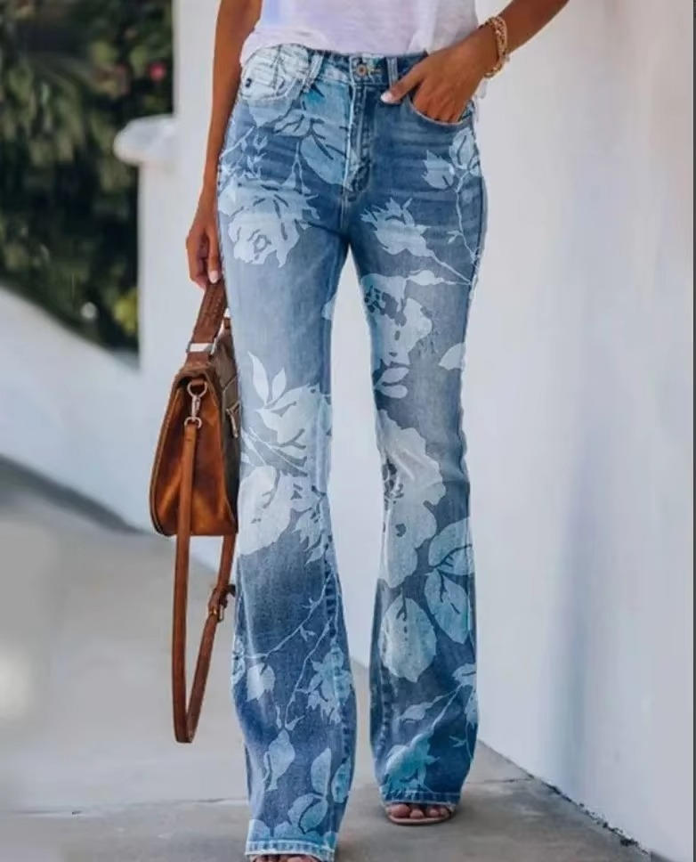 Meadow | Women's Floral Print High Waist Flare Jeans
