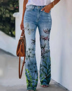 Meadow | Women's Floral Print High Waist Flare Jeans
