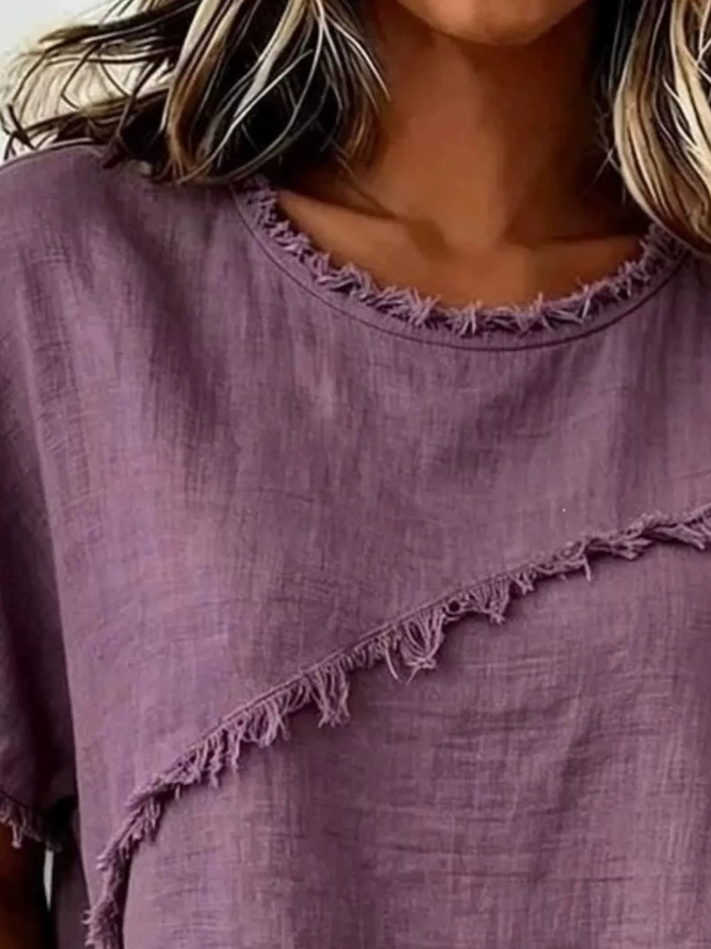 Debby | Frayed Hem Short Sleeve Top