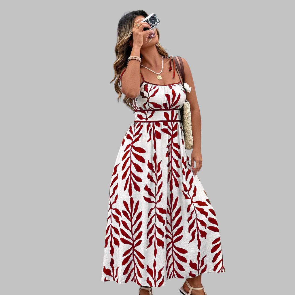 MEGAN - Casual Sleeveless Summer Leaf Print Maxi Dress