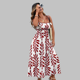 MEGAN - Casual Sleeveless Summer Leaf Print Maxi Dress