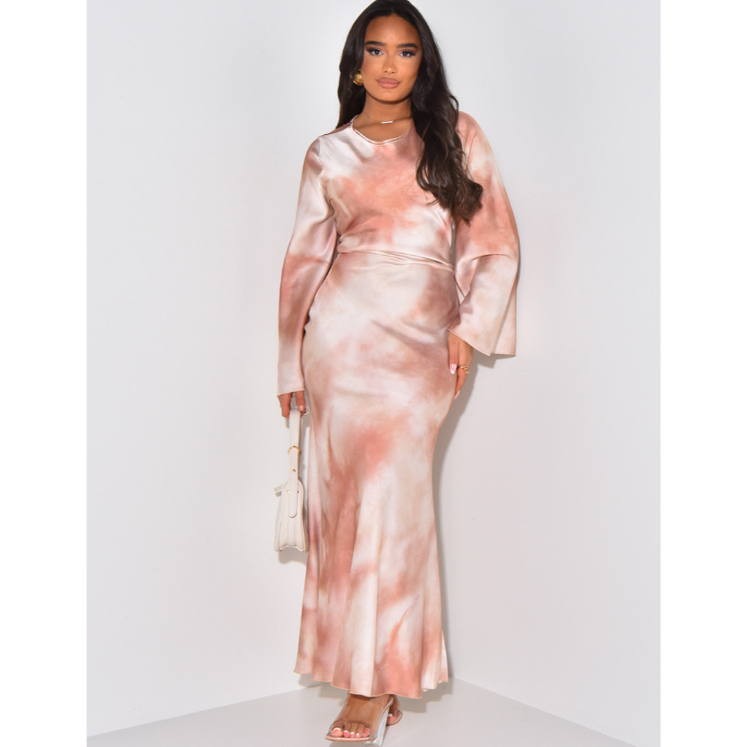ADRIANA | Elegant Satin Fitted with Tie Back Maxi Dress
