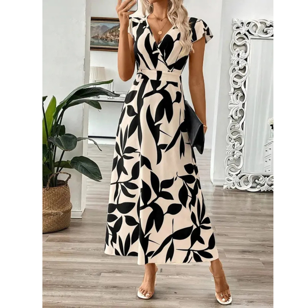 SARA | Elegant Summer Printed Short Sleeve Maxi Dress
