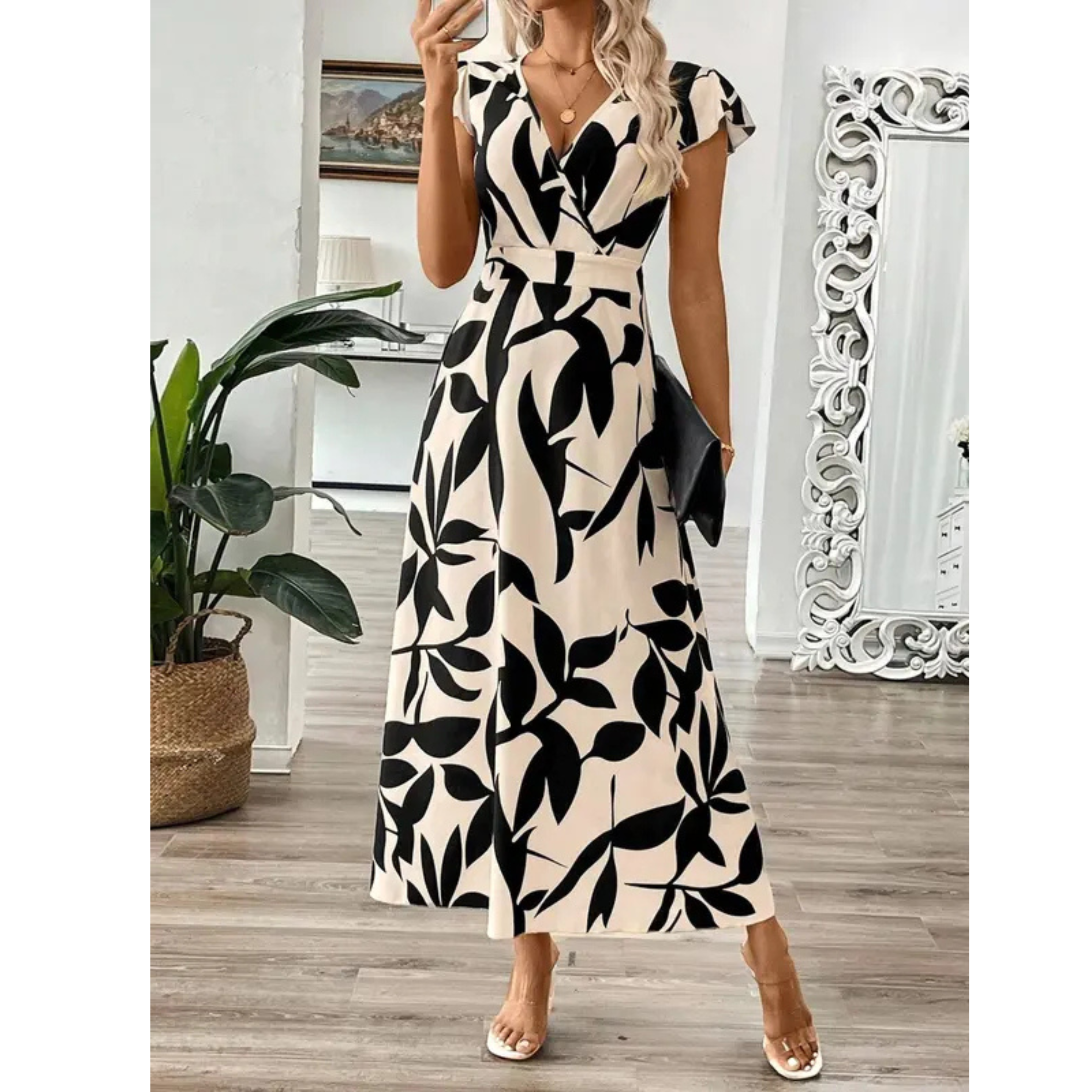 SARA | Elegant Summer Printed Short Sleeve Maxi Dress
