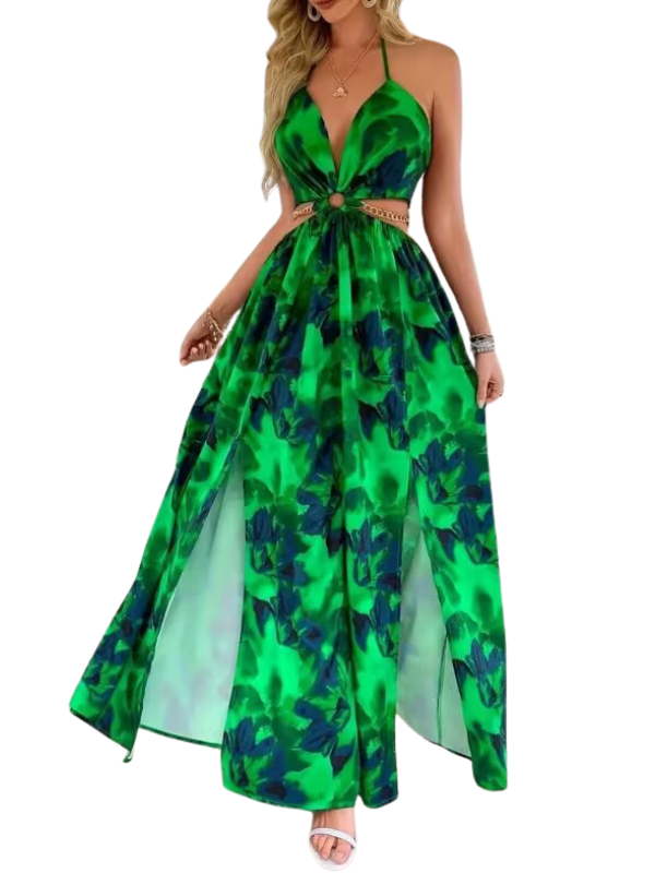 SACHA | Floral Print Chain Decor Split Thigh Cami Maxi Dress