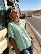 Sara | Vintage Frayed V-Neck Linen Top