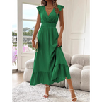AVALERI | Elegant Shirred V-Neck Summer Maxi Dress