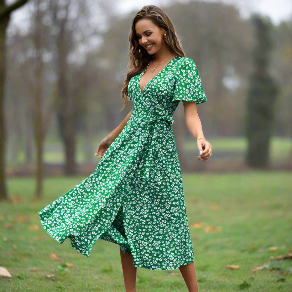 DAISY |  Plus Size V-Neck Flounce Sleeve Summer Dress