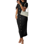 BRONWYN™ – Classic Zipper Back Dress with Faux Button Accent