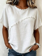 Debby | Frayed Hem Short Sleeve Top